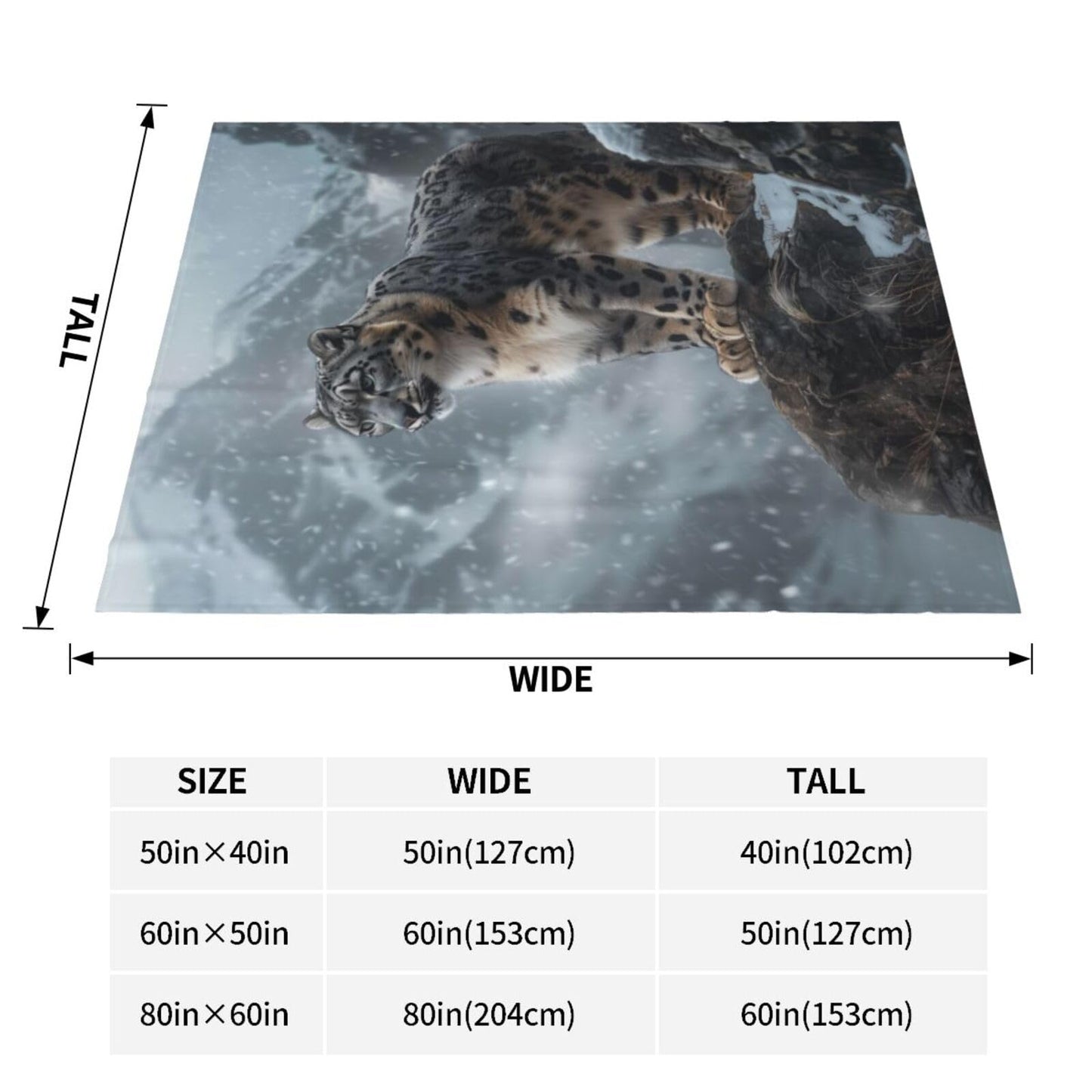 Snow Leopard Blanket, Gifts for Women, Animal Soft Lightweight Throw Blankets for Kids, Travel Bed Living Room Decor, 50x60in