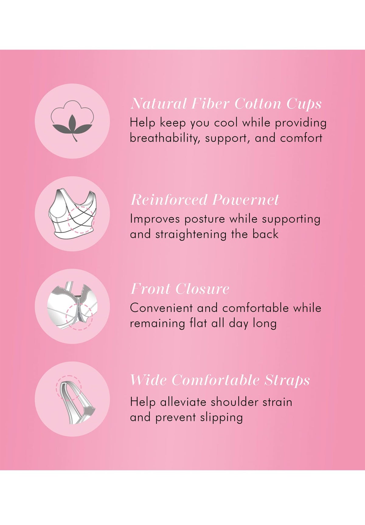 Exquisite Form 5100531 Women's FULLY Wireless Cotton Back & Posture Support Bra with Front Closure & Lace