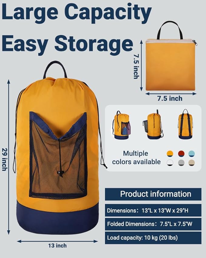 Laundry Bag with Shoulder Straps and Mesh Pocket Laundry Backpack Large