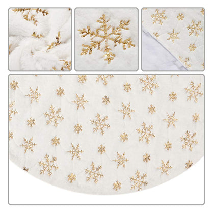 Sattiyrch Christmas Sequin Tree Skirt 36in,White Soft Thick with Golden Snowflakes Decorations for 5FT 6FT 7FT Xmas Tree