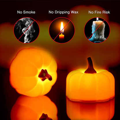 ORIA Pumpkin Tea Lights, 12 Pack Flickering Flameless Pumpkin Candles, for Decoration, Halloween, Thanksgiving Party