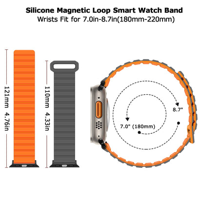Tasikar Compatible with Apple Watch Strap 49mm 46mm 45mm 44mm 42mm Thin Silicone Magnetic Loop Replacement Bands [Double Sided Wearable] for Apple Watch Ultra Series 10 9 8 7 6 5 4 3 SE - Grey Orange