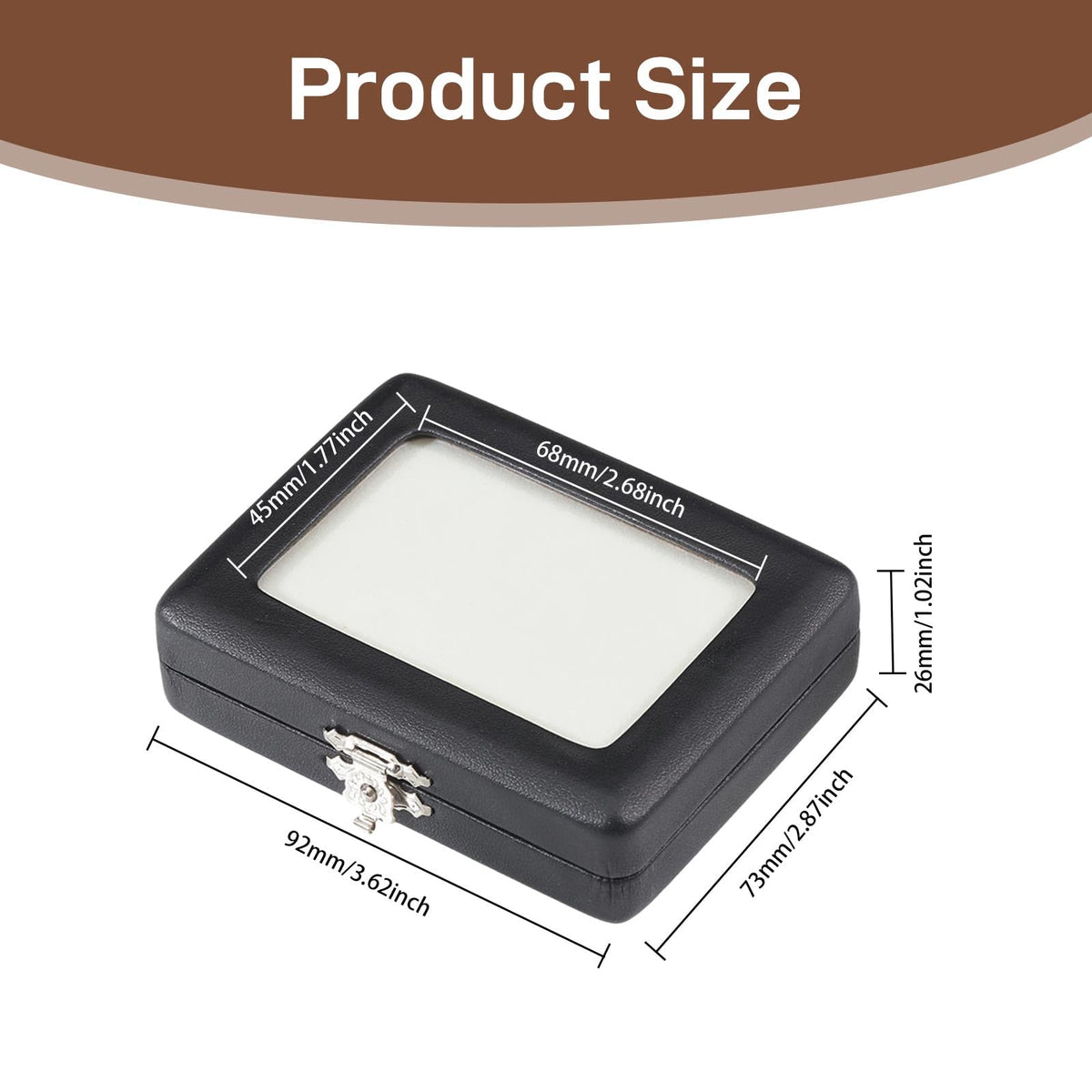 CONCHLERY Gem Display Loose Stone Box Rectangle Stone Box Loose Gemstone Display Case with Clear Top Lids and Sponge, Black