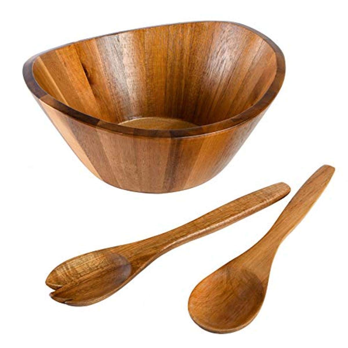 Gibson Home Sherwood 3-Piece Acacia Wood Salad Bowl Set, 32 Quart Large Serving Bowls, Natural Finish, Durable & Eco-Friendly