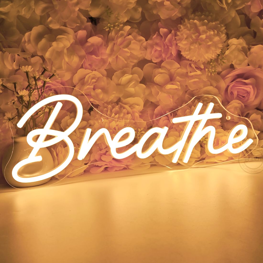 Planzo Breathe Led Neon Sign Light Kids Room Bedroom Yoga Studio Wall Sign Decor USB Gym Birthday Christmas Party Light Up Sign 15.7"x5.7" Warm White