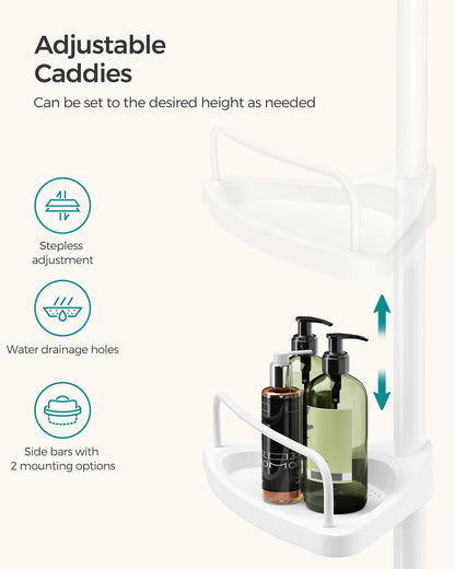 SONGMICS Shower Corner Shelf, 4-Tier Bathroom Shower Shelf, 85-305 cm Adjustable Shower Caddies, Bathroom Organiser, White BCB001A