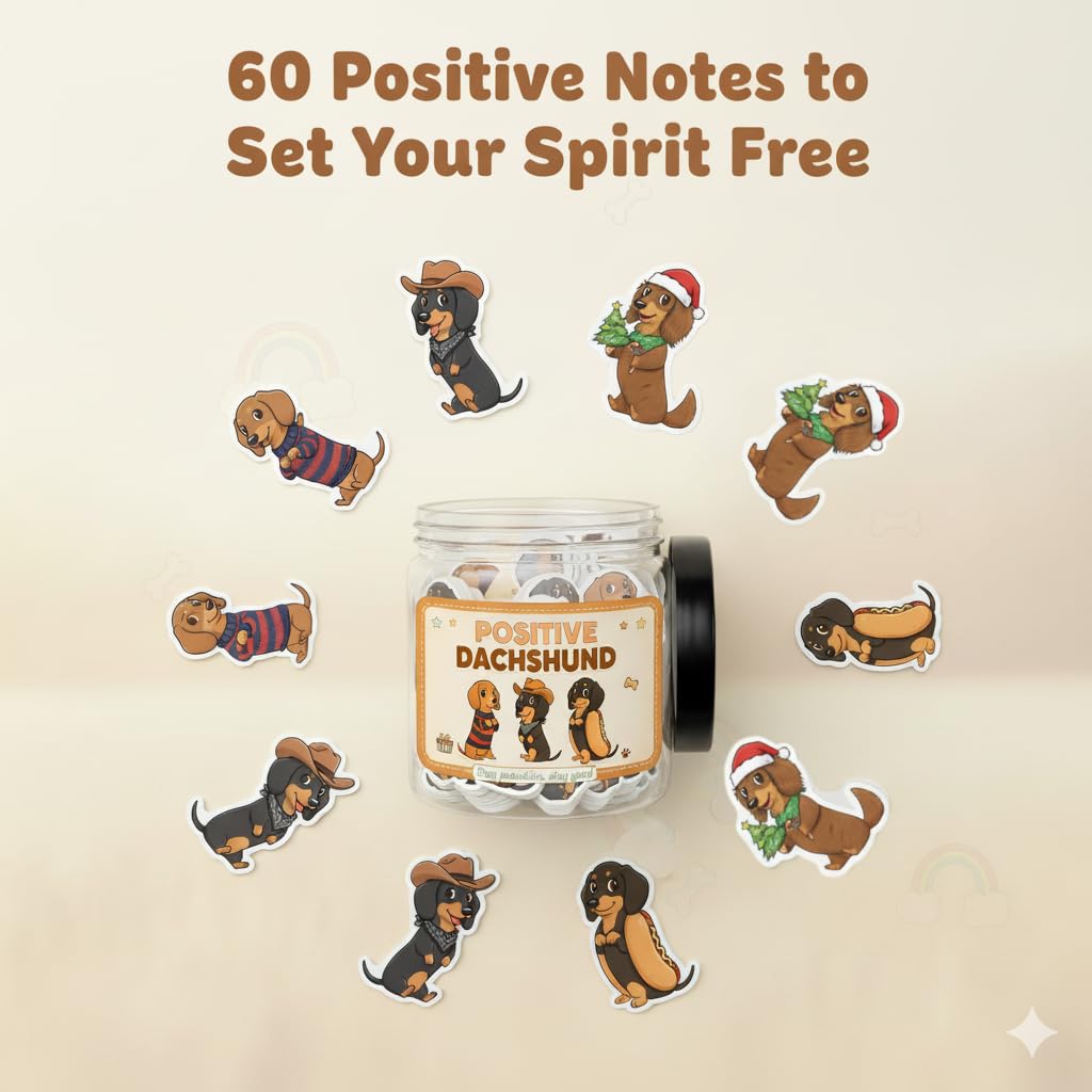 Positive Dachshund Jar with 60 Affirmation Cards, Emotional Support Gift, Funny Dachshund Gifts for Women, Christmas Decor, Weiner Gifts, Cute Puppy Dachshund Decor for Dog Lovers