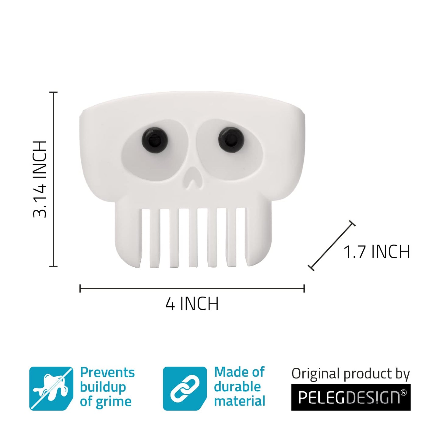 Peleg Design Brain Drain White Skull Sponge Holder for Kitchen, Bath, or Sink, Drains and Dries All Types of Sponges, 1 Sponge Included