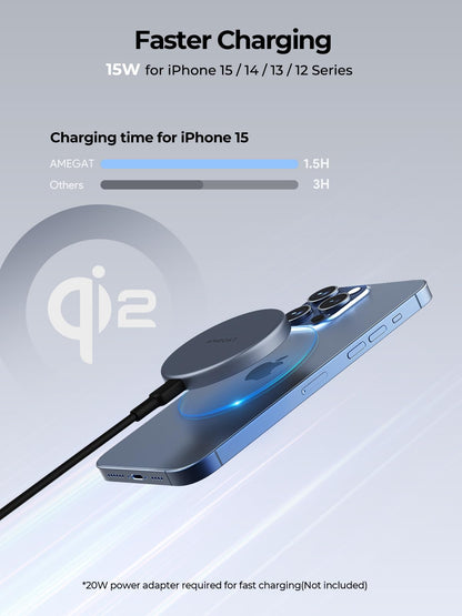 AMEGAT Wireless Charging Pad, MagFusion Aura 15W Fast Charging Qi2 Certified Magnetic Wireless Charger Compatible with MagSafe for iPhone17/16/15/14/13/12 Series