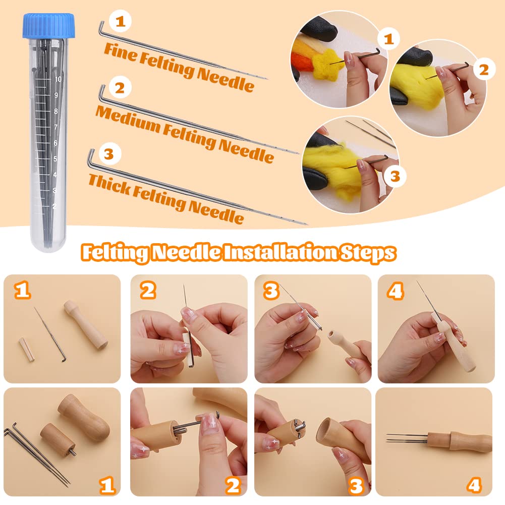 luokefe Needle Felting Kit, 72 Colors Felt Wool Roving, Felting Starter Kit with Needles, Basic Tools and Accessories for DIY Crafts Wool Fibre Hand Spinning for Beginners