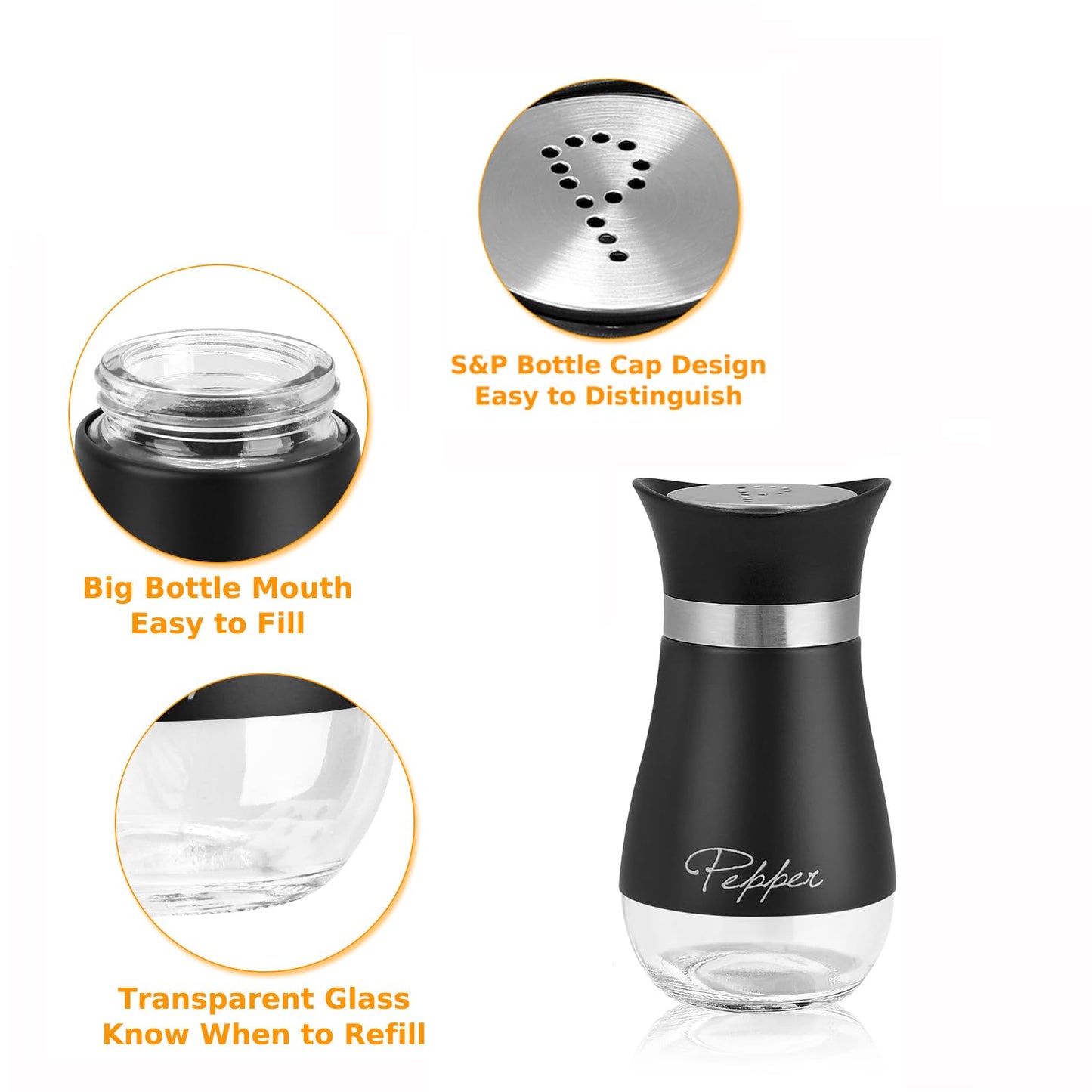Accmor Salt and Pepper Shakers Set with Holder, 4 oz Stainless Steel Salt Pepper Shaker Containers with Glass Bottom for Kitchen Cooking, BBQ, Bar, Table, RV, Camp