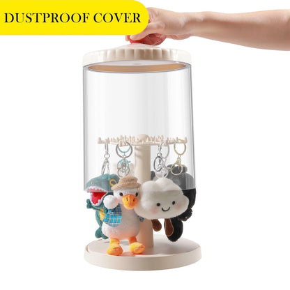 iobiotio Rotating Display Case Compatible with Labubu, Stackable Clear Blind Box Storage Organizer for 6.7" Doll, Dustproof Figure Showcase for Plush Keychain, Hanging Doll Holder for Desktop Decor