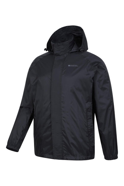 Mountain Warehouse Pakka Mens Waterproof Packable Jacket - IsoDry, Lightweight & Breathable Raincoat with Taped Seams & Packaway Bag - For Spring Summer & Travel Black L