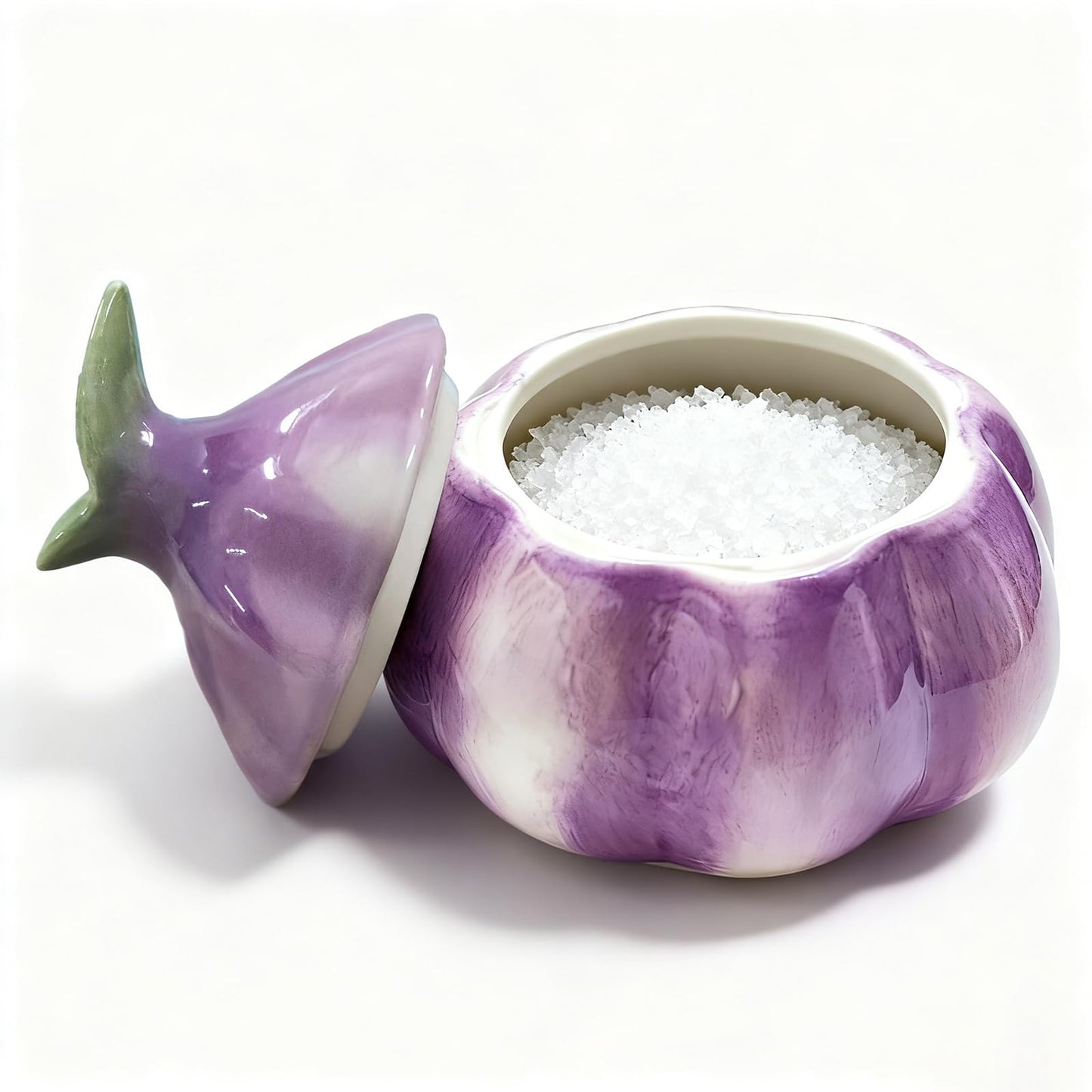 HELAIMAY Garlic Shaped Ceramic Salt Cellar with Lid, Spices Storage Container, Coffee, Sugar, Spices and Candies, Salt Containers for Countertop, 1 Piece