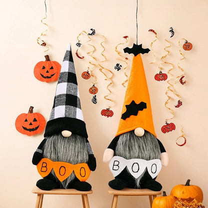 Halloween Gnomes Decoration 2 Pack Figures- 10.6'' Plush Gnome Decorations with Boo & Bat Designs, Cute Home Decor for Bookshelf, Window, Porch, Party, Halloween New Year Gift (Boo & Bat Gnomes)
