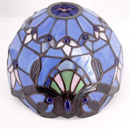 WERFACTORY Tiffany Table Lamp Blue Purple Stained Glass Baroque Style Reading Desk Light, Metal Leaf Base 8X10X21 Inches Decor Small Space Bedside Bedroom Home Office S003C Series