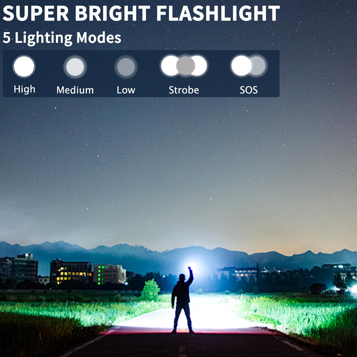 Flashlights High Lumens Rechargeable, 2Pack Rechargeable Flashlights, Super Bright Flashlight, 5Mode Tactical Flashlights High Lumens, LED Flashlight High Powered, Waterproof Flash Light LED