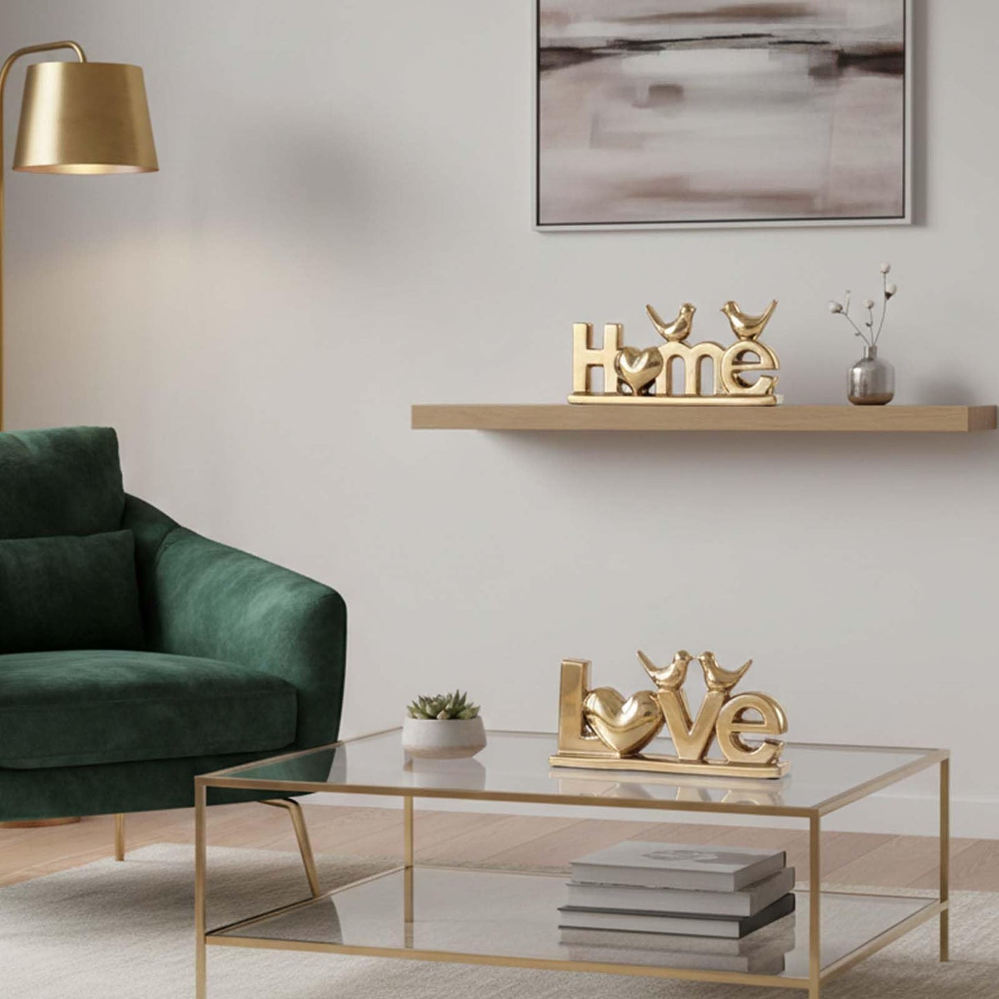 PlivBloom Love Sign Decor,Gold Room Decor Aesthetic, Knick Knack Shelf,Bird Decor, Boho Bookshelf,Abstract Statue,for Living Room,Bedroom, Contemporary Tv Stand Set of 2 (2, Gold Plated)