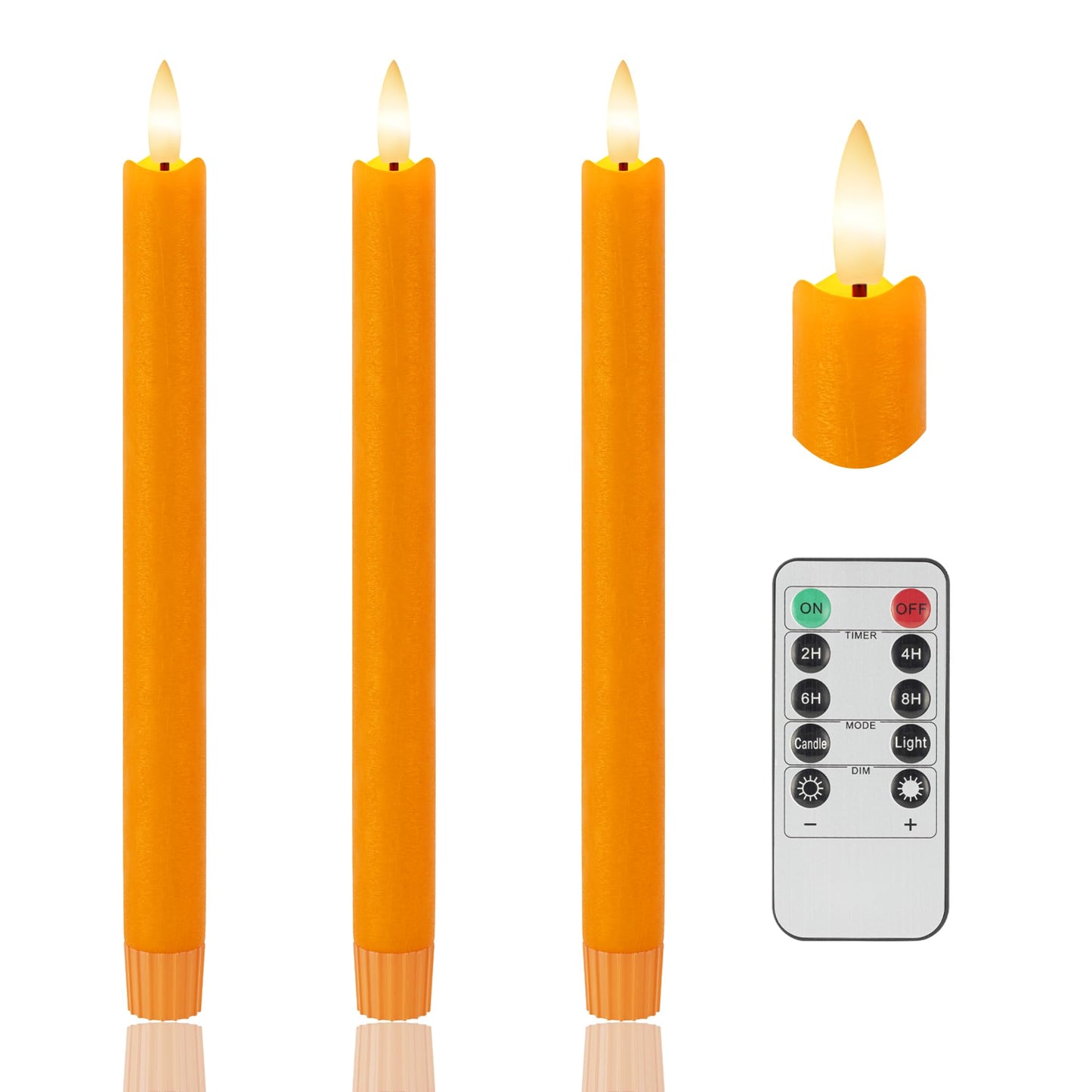 Orange Flameless Candles with Remote, 9.6" Fall Candles with Remote, Real Wax Battery Operated Candles Flickering Flameless Taper Candlessticks for Fall, Thanksgiving, Harvest, Halloween Decor, 3 Pack