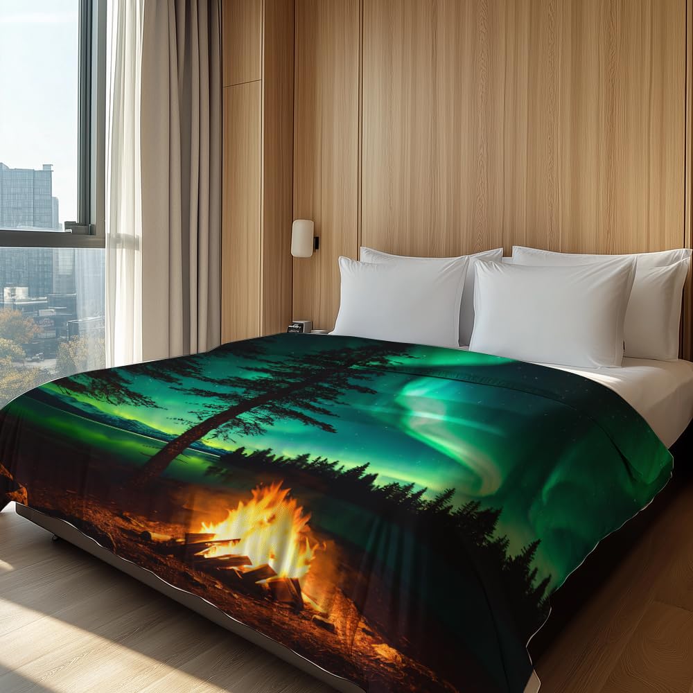 HUNXIAOJ Northern Lights Blanket Aurora Borealis Throw Blanket Northern Lights Gifts Landscape Decor Warm Soft Flannel for Girls Boys Women Teens Adults Bed Sofa Couch (50 in x 60 in)