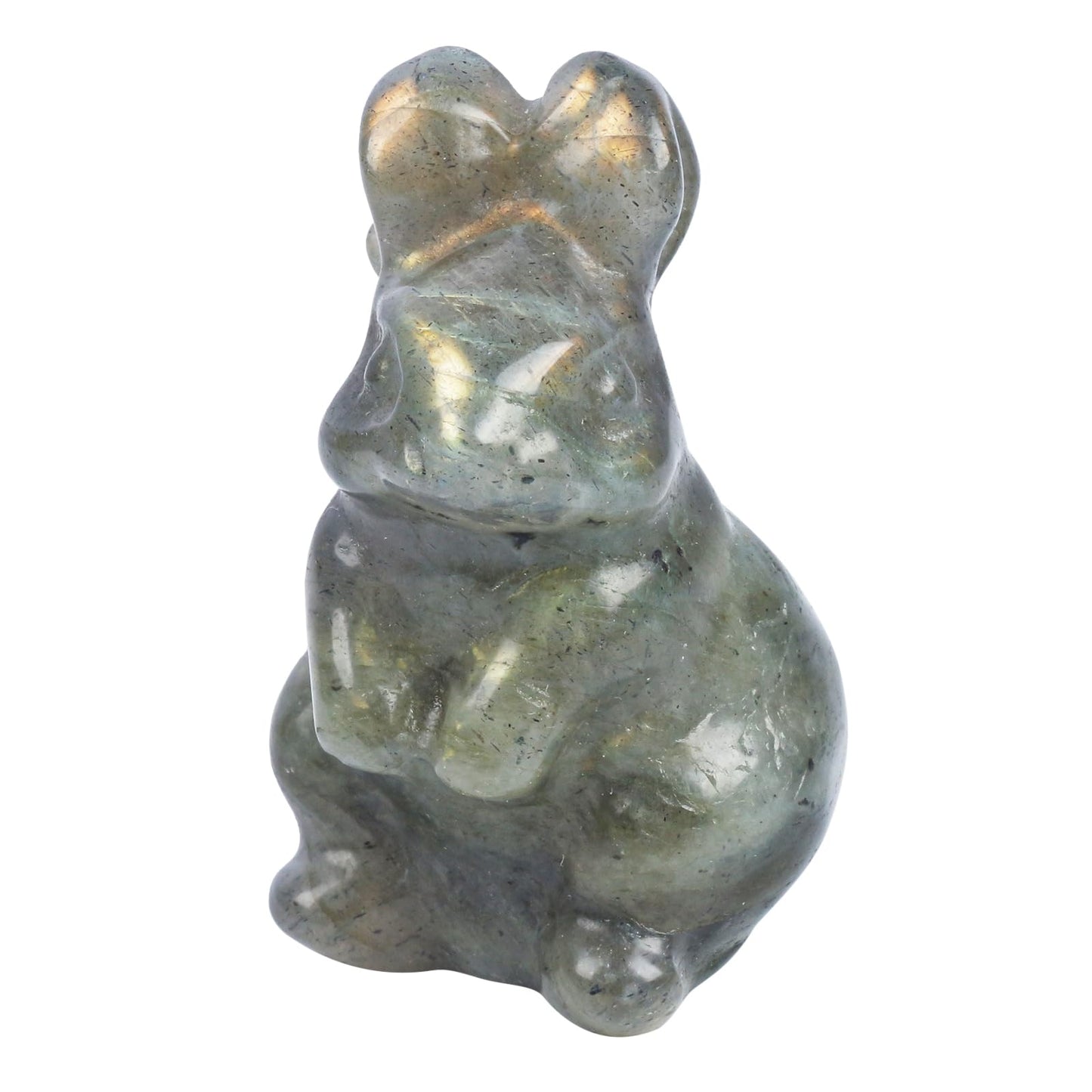 Loveliome Natural Gemstone Crystal Rabbit Figurine, Hand Carved Bunny Statue, Collectible Stone Animal Decor for Shelf, Desk & Gifts, 2 Inch Labradorite