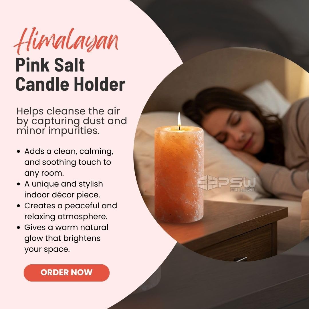 Himalayan Pink Salt Candle Holder 4" — Hand-Carved Crystal Salt Lamp for Spa, Meditation & Air Purifying