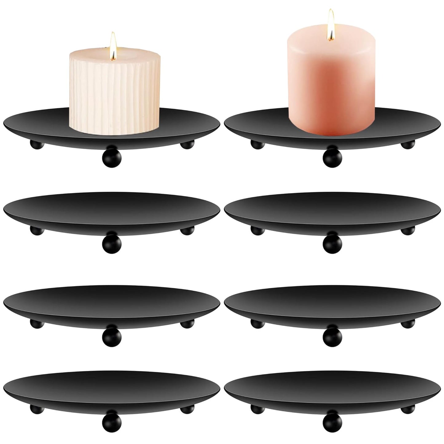 exinddea 8 PCS Iron Plate Candle Holder,Candle Stand for LED & Wax Candles,Black Candle Holders Iron Plate,4" Decorative Pillar Candle Plate for Incense Cones Spa Weddings