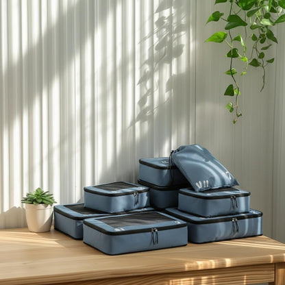 ECOHUB Packing Cubes for Suitcase 7 PCS Travel Organiser Packing Bags Recycled PET Eco Friendly Travel Accessories Shoes Bags Storage Bag Luggage Organiser Pouch(Blue)