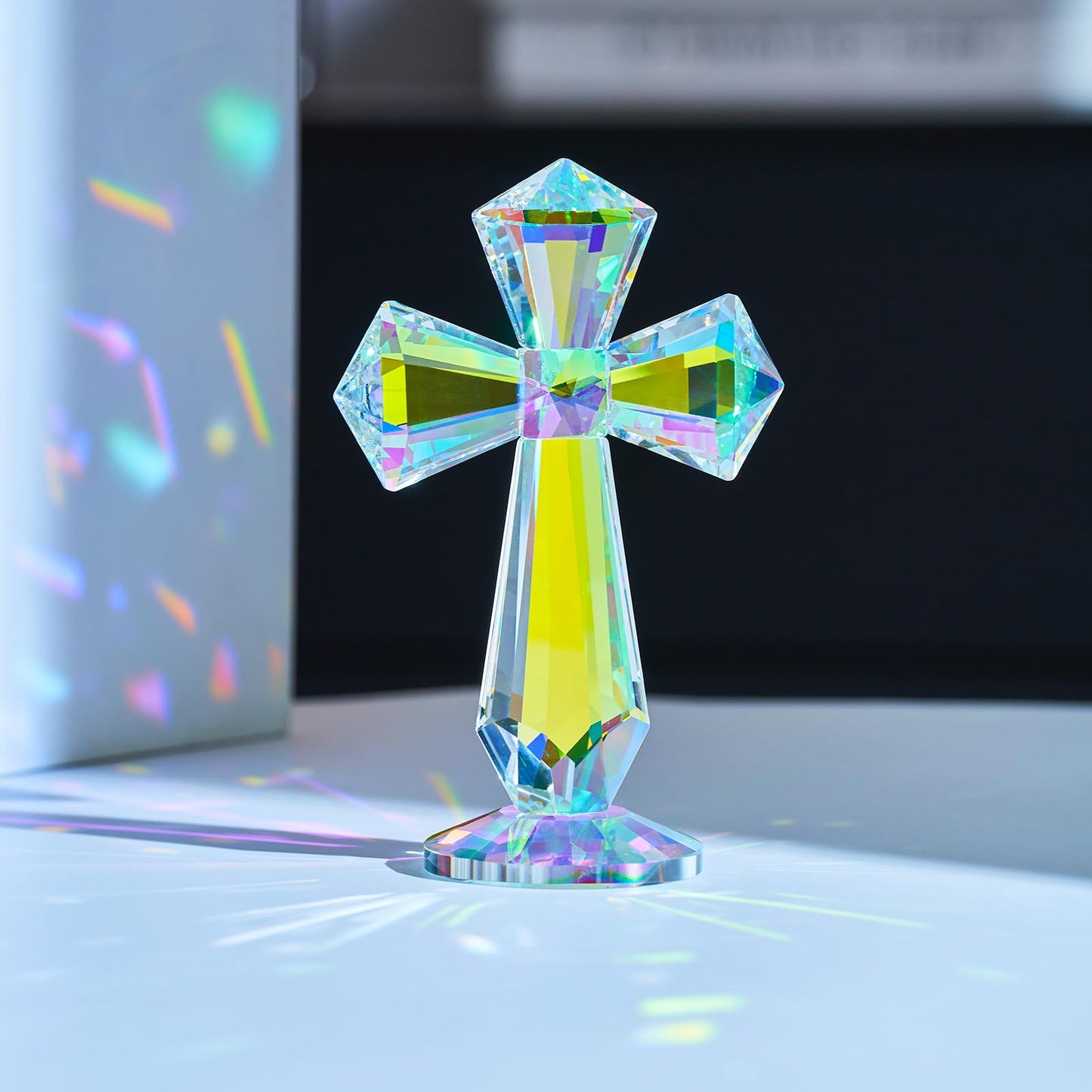 Crystal Glass Standing Cross Decor, Easter Christmas Decoration for Party Dad Man, Religious Gifts for Women Men Father Mother, Handmade Glass Holy Collectible Figurines