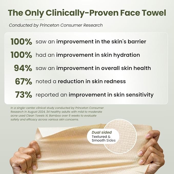 Clean Skin Club Bamboo Viscose Clean Towels® XL 100% USDA Biobased Face Towel