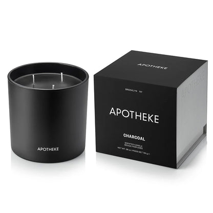 Apotheke 3-Wick Scented Candles for Home, Charcoal - 26 oz Soy Wax Jar Black Candle Gift for Women - Long-Lasting Fragrance with Perfume-Grade Essential Oils - Cedarwood, Sandalwood, Oud & Amber