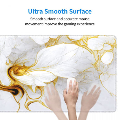 CANFLASHION Desk Pad,Office Desk Mat 31.5"×11.8" Large Gaming Mouse Pad,Extended Computer Mouse Pad,Waterproof Thick Big Mouse Pads with Non-Slip Rubber Base Office Home White Gold Marble Flower