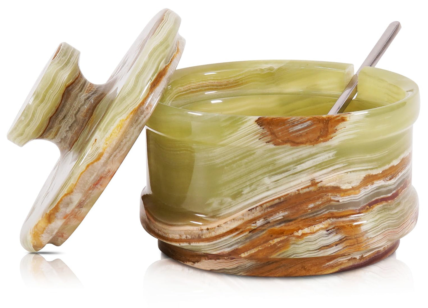 Radicaln Marble Salt Cellar with Lid 4" Inch Green Handmade Salt Jar & Table Salt Storage For Kitchen Countertop, Ideal Salt Container, Salt Dish & Sugar Bowl For Table
