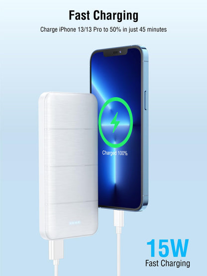 Portable Charger 2-Pack 15000mAh Power Bank Dual USB and Type-C Output 5V3.1A Fast Charger Battery Pack for iPhone 16 15 14 13 12 X Samsung S24 S23 Google iPad etc (Light Black and White)