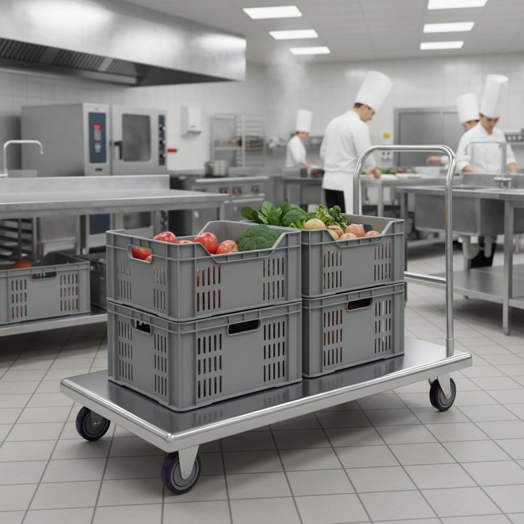 AmGood Stainless Steel Platform Cart. 24 in. Wide x 48 in. Long x 34 in. High. Push Dolly Flatbed Cart with Handle