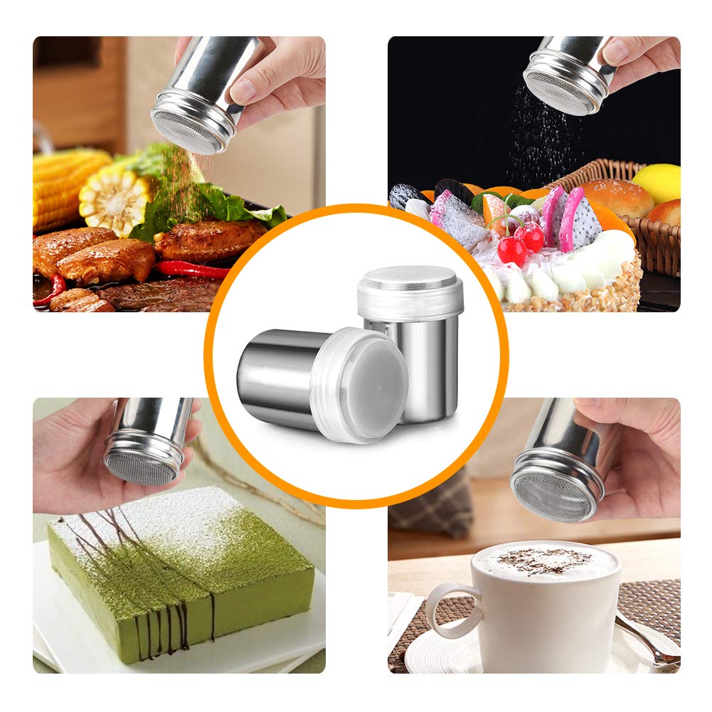 Accmor 7oz Powdered Sugar Shaker Duster Set, Flour Sifter Cinnamon Shaker Stainless Steel Fine Mesh Dredges Shakers for Cinnamon Flour Salt Pepper Baking