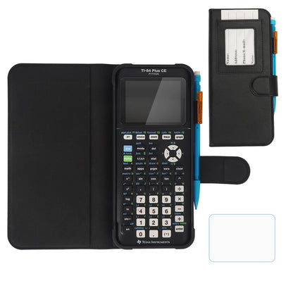 YouKnow PU Leather Protective Case for Texas Instruments TI-84 Plus CE Color Graphing Calculator with ID Card Slot (Only Case) (Black)