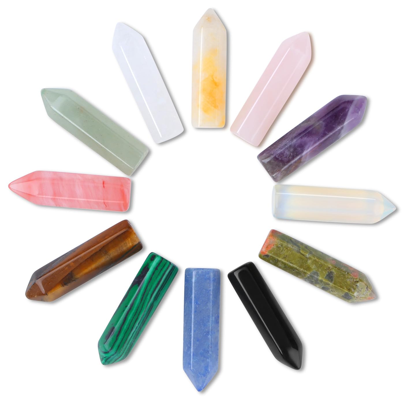 DUQGUHO Tower Crystals and Healing Stones 1 inch Crystal Tower Ornaments Set Energy Balancing Gemstones Meditation Polished Stone Christmas Ornaments Crystal Gifts for Women 12PCS
