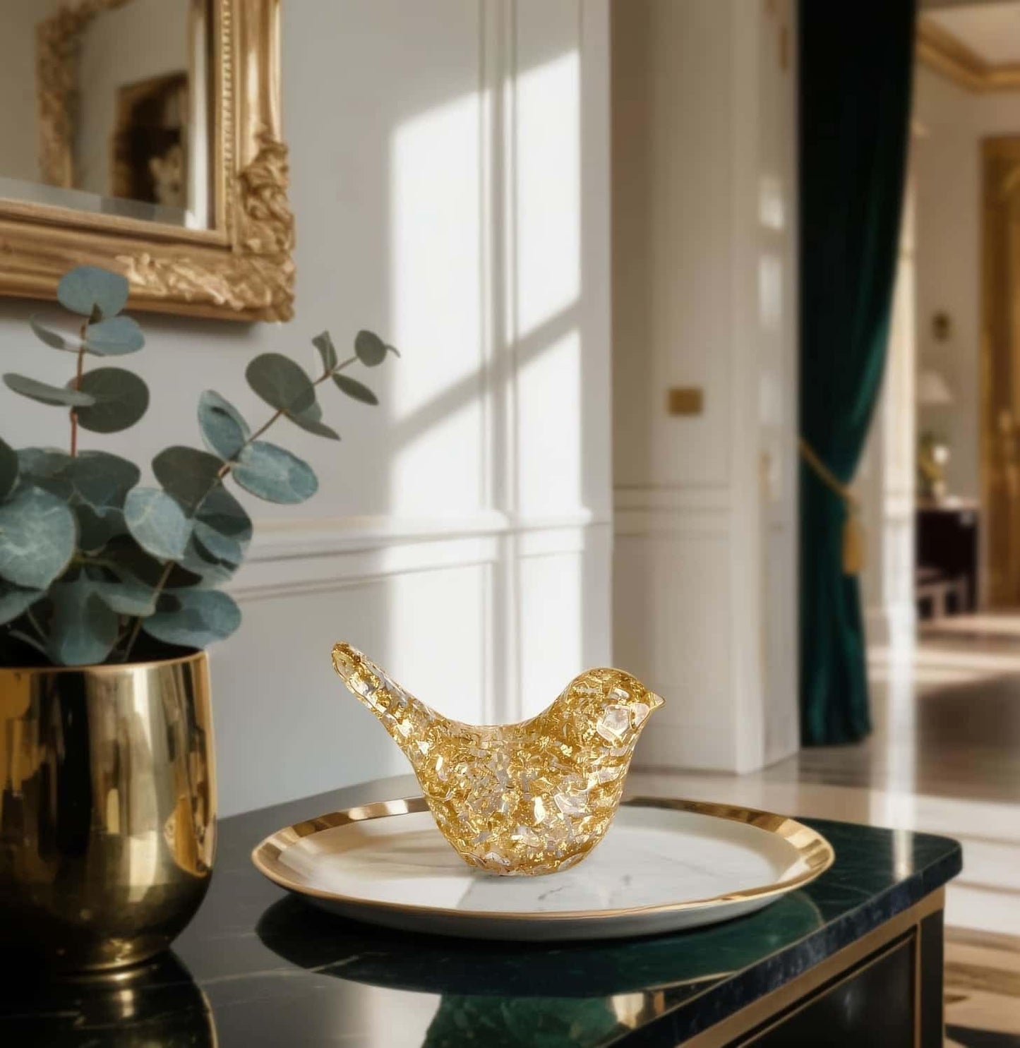 JWT Astyle Goldfoil Glitter Bird Figurines Staue Minimalist Home Decor Accents,Hammered Sculpture Gifts for Bird Lovers,Knick Knacks for Shelves Bookshelf Office
