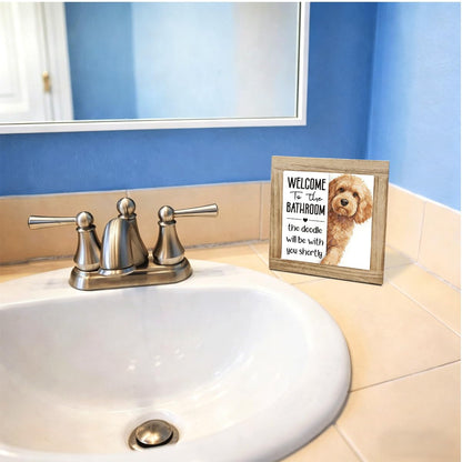 Welcome to The Bathroom A Dog Will be with You Sign, Funny Bathroom Decor, Interesting Wood Decoration for Restroom, Indoor Bathrooms Toilet Wood Box Sign, Gifts for Dog Lovers