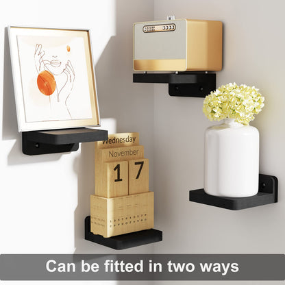 SRIWATANA Small Floating Shelves Wall Mounted, Wood Shelf for Decoration and Storage Set of 4, Mini Display Shelf for Bedroom, Bathroom, Kitchen, Office (Black, 4 inch)