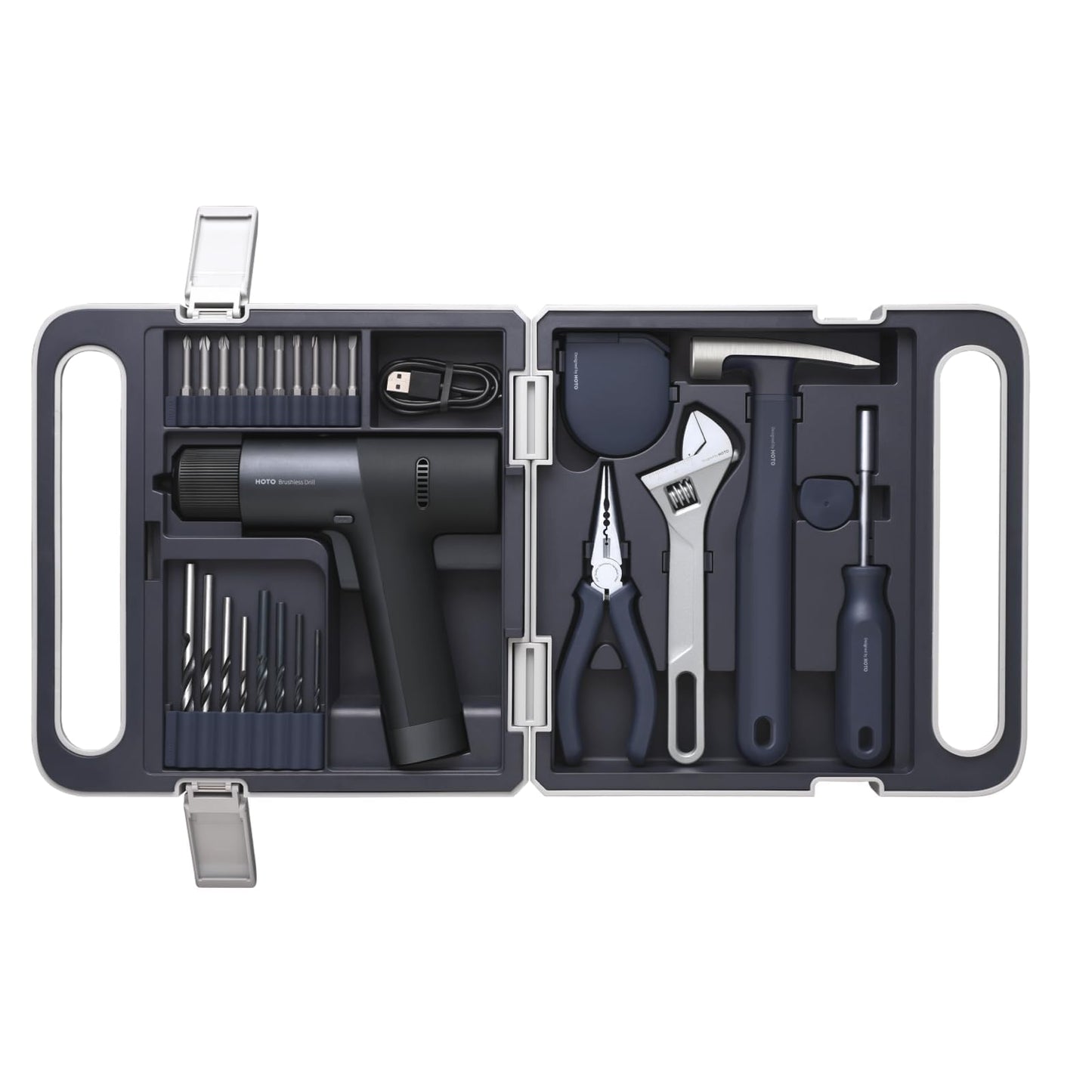 HOTO Cordless Brushless Drill Tool Set, Variable Speed, Hidden Buckle, Unique LED Screen, Intelligent Digital Display, Exquisite & Practical, High-end Drill Kit for Home/Daily Use