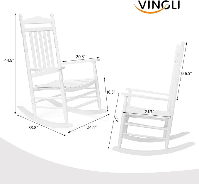 VINGLI Wooden Rocking Chair, Outdoor Chair with 450 lbs Support (White, 1PC)