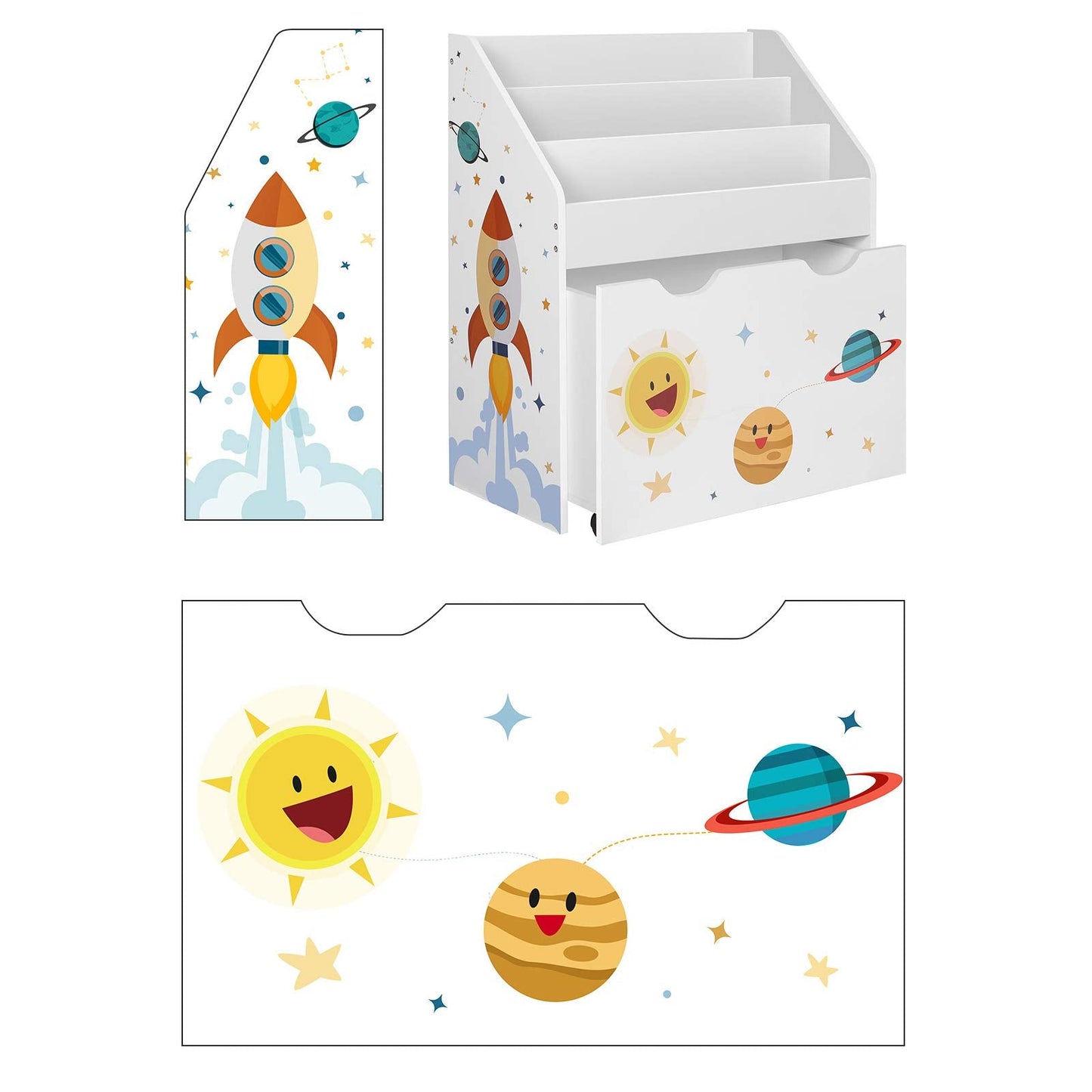 SONGMICS Toy Organiser, Children抯 Bookshelf with 3 Shelves, Removable Storage Box with Wheels, Multipurpose, for Children's Room and Playroom, White GKR41WT