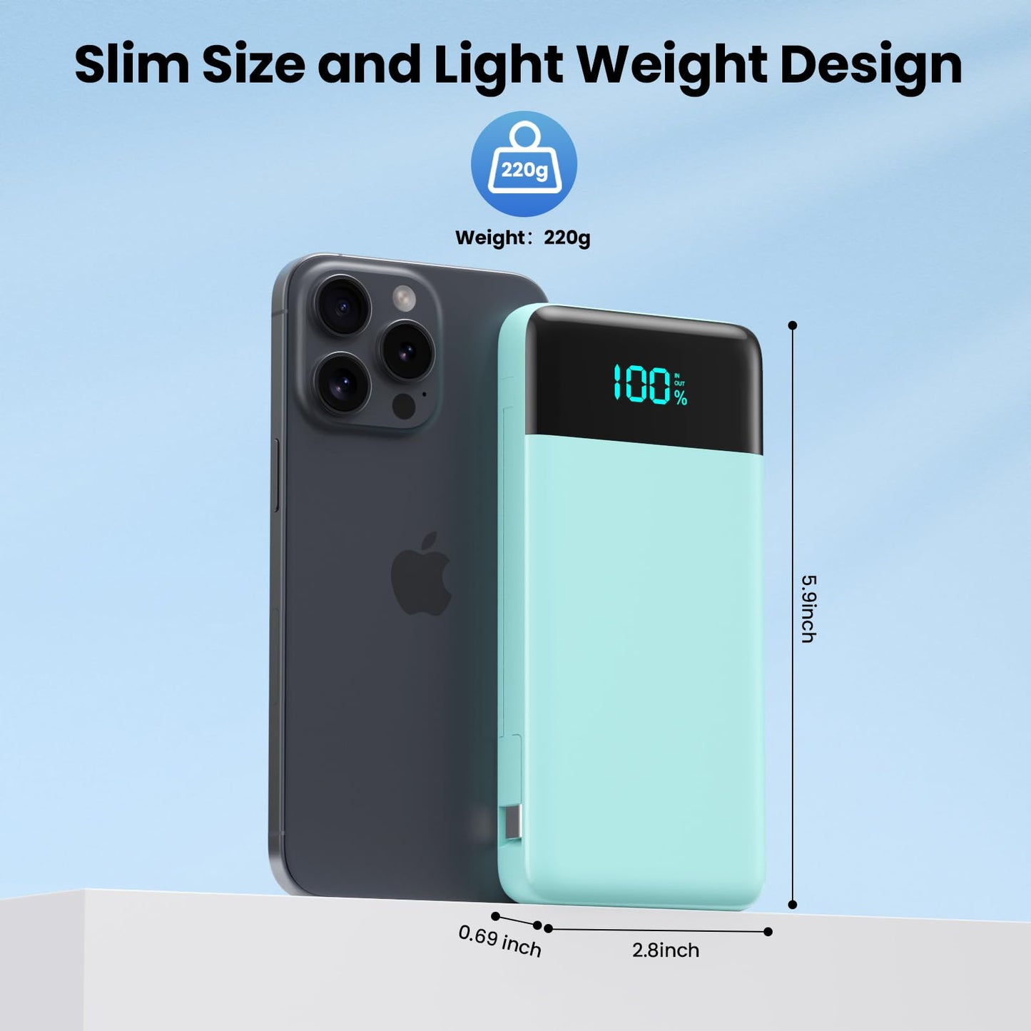Portable Charger for iPhone with Built in Cables and Wall Plug,Upgraded 13800mAh Fast Charging USB C Power Bank,4 Outputs Travel Essential Battery Pack Compatible with iPhone 15/14/13,Samsung-Purple