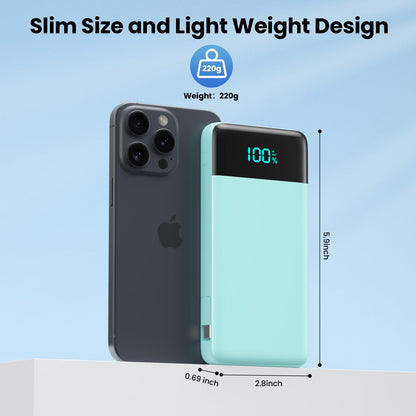 Portable Charger for iPhone with Built in Cables and Wall Plug,Upgraded 13800mAh Fast Charging USB C Power Bank,4 Outputs Travel Essential Battery Pack Compatible with iPhone 15/14/13,Samsung-Purple