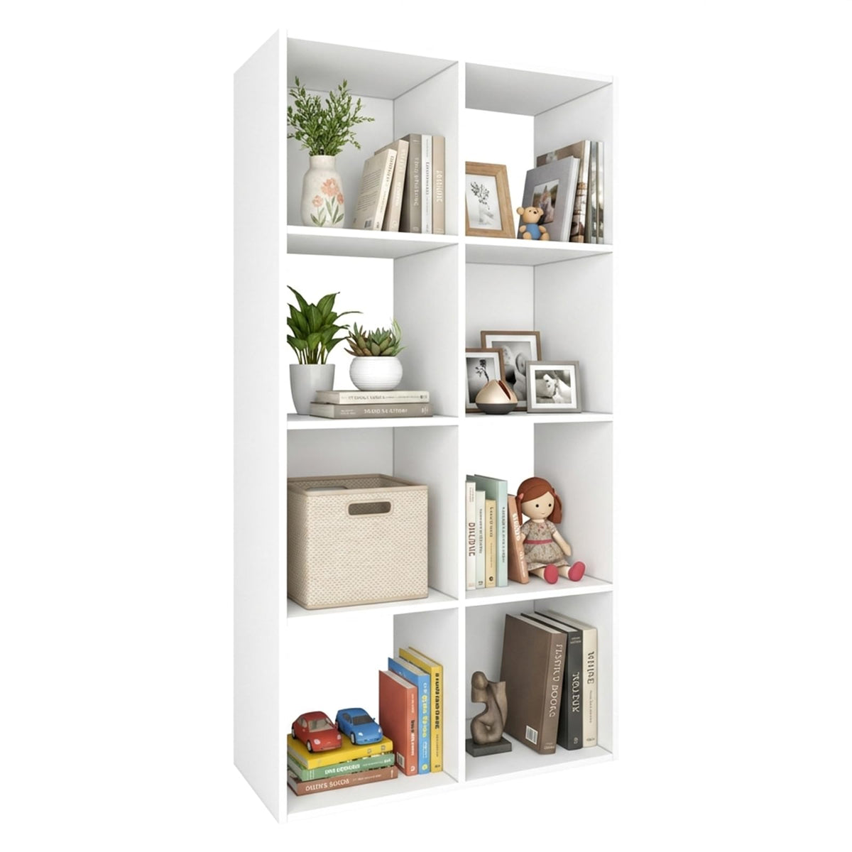 Endearing Limons【2026 Wooden 8 Cube Shelf Storage Organizer with Anti-Tipping Kits + Reversible Open Back Solid Panel Bookcase (11 x 11 Unit Cell White)