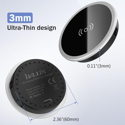 Wireless Magnetic Charger Desk Mount 15W Fast Charger for iPhone 17 16 Pro Max 15 14 13 12 Series,Magnet Qi Charging Pad/Station for AirPods,Recessed Hidden Under Desktop Hole Save Nightstand Space