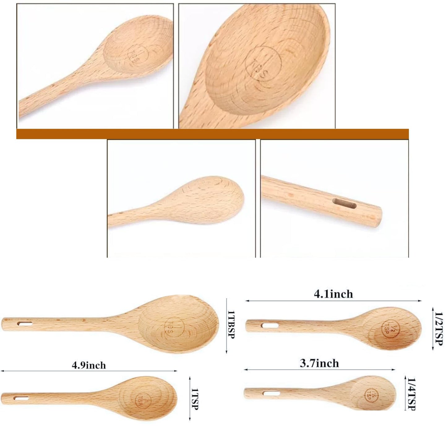 GCFTIFF 7pcs Measuring Cups and Measuring Spoons Set,with Tablespoon Teaspoon,Measuring Spoons for Dry Ingredients, Natural Wood Rustic Kitchen Accessories, Ideal for Bakers, Chefs & Home Cooks