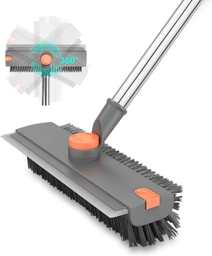 Floor Scrub Brush with Long Handle, BITOPE 3 in 1 Stiff Bristles Deck Brush